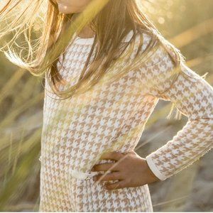 HOPE & HENRY Bow Detail Child’s Sweater Dress Sz 3 Tan Houndstooth 100% …